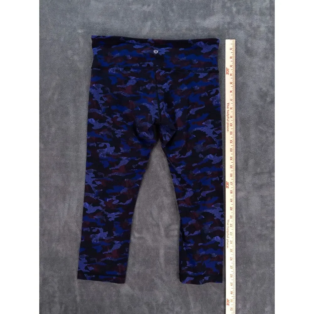 Lululemon Wunder Under Crop III Camo Blue Black Purple Leggings Size 8